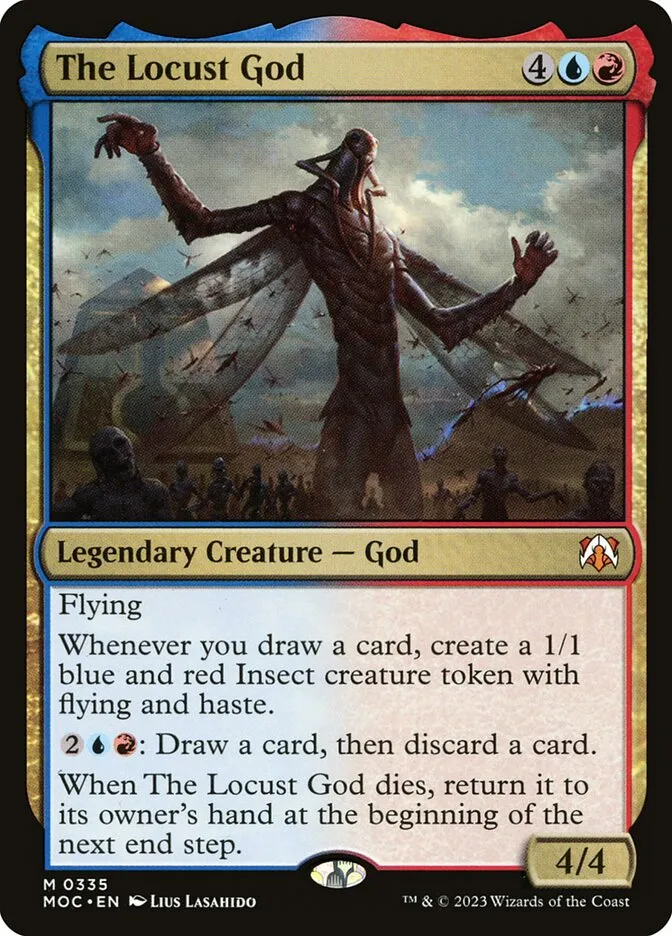 2023 March of the Machine Commander The Locust God #335 mythic card image