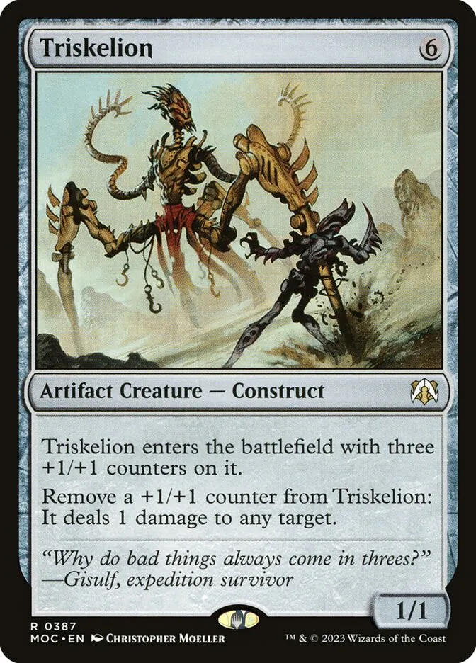2023 March of the Machine Commander Triskelion #387 rare card image