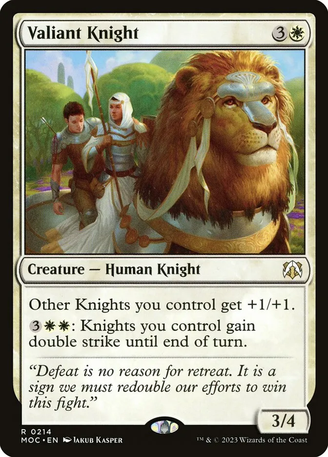 2023 March of the Machine Commander Valiant Knight #214 rare card image