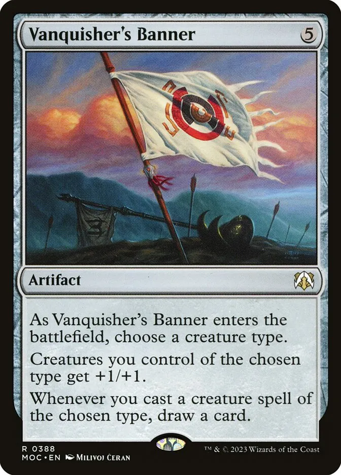 2023 March of the Machine Commander Vanquisher's Banner #388 rare card image