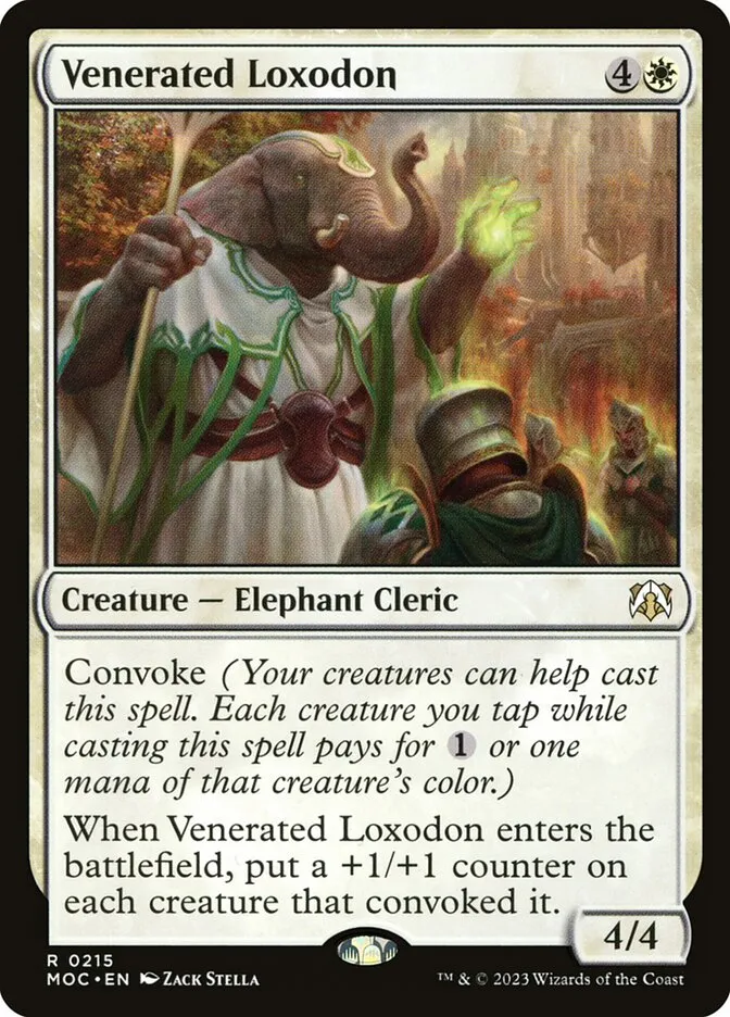 2023 March of the Machine Commander Venerated Loxodon #215 rare card image