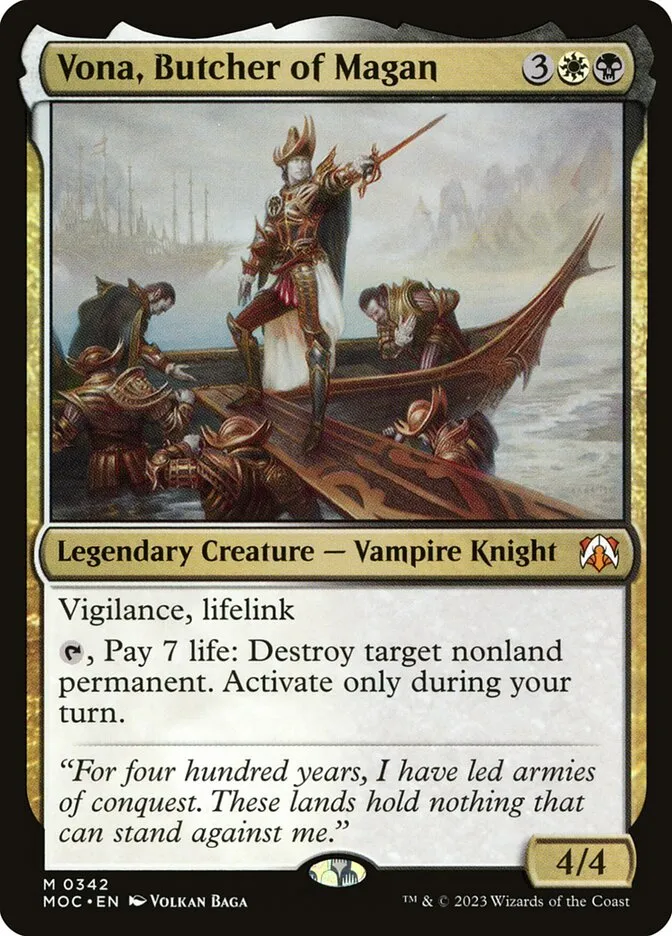 2023 March of the Machine Commander Vona, Butcher of Magan #342 mythic card image