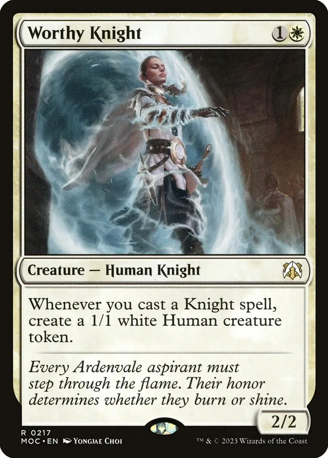 2023 March of the Machine Commander Worthy Knight #217 rare card image