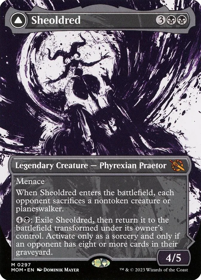2023 March of the Machine Sheoldred // The True Scriptures #297 mythic card image
