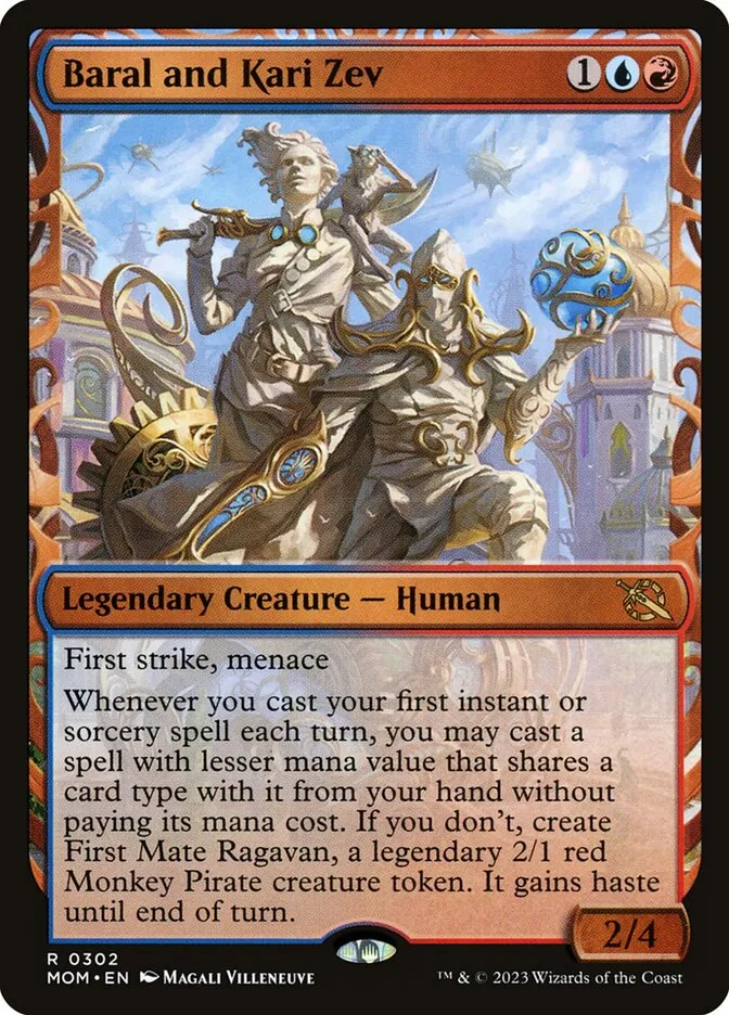 2023 March of the Machine Baral and Kari Zev #302 rare card image