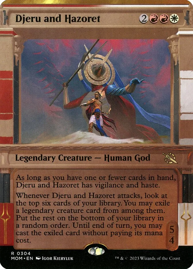 2023 March of the Machine Djeru and Hazoret #304 rare card image