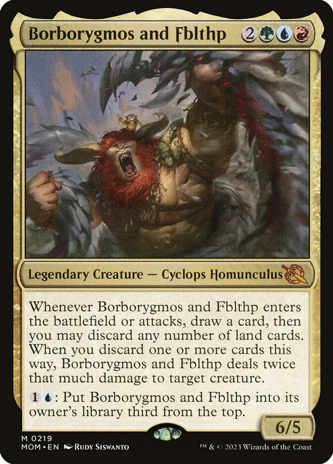2023 March of the Machine Borborygmos and Fblthp mythic #219 mythic card image