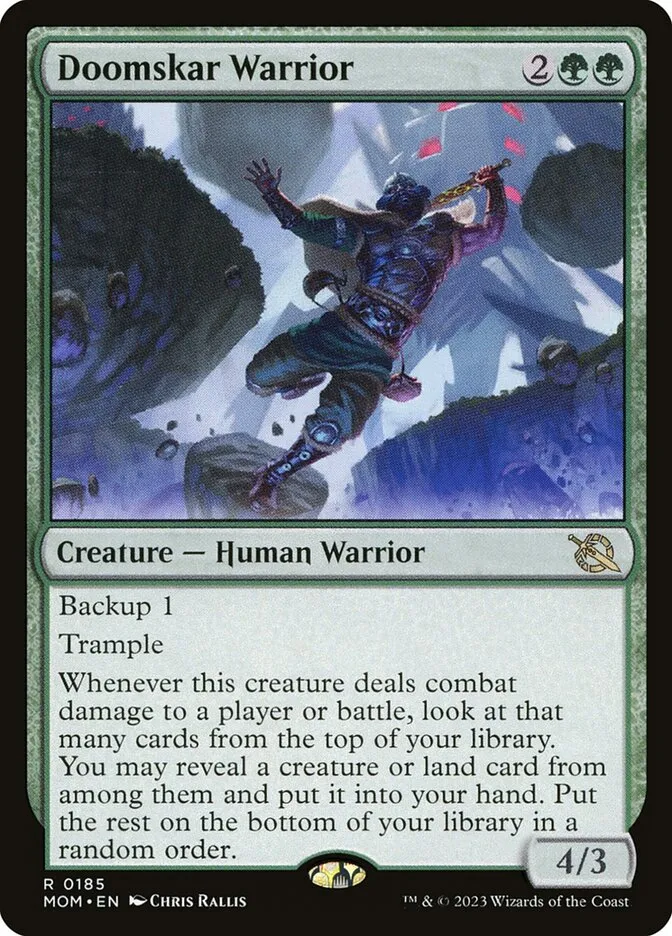 2023 March of the Machine Doomskar Warrior #185 rare card image