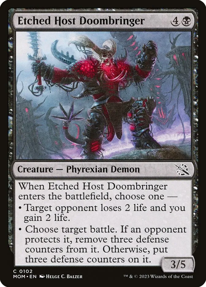 2023 March of the Machine Etched Host Doombringer common #102 common card image