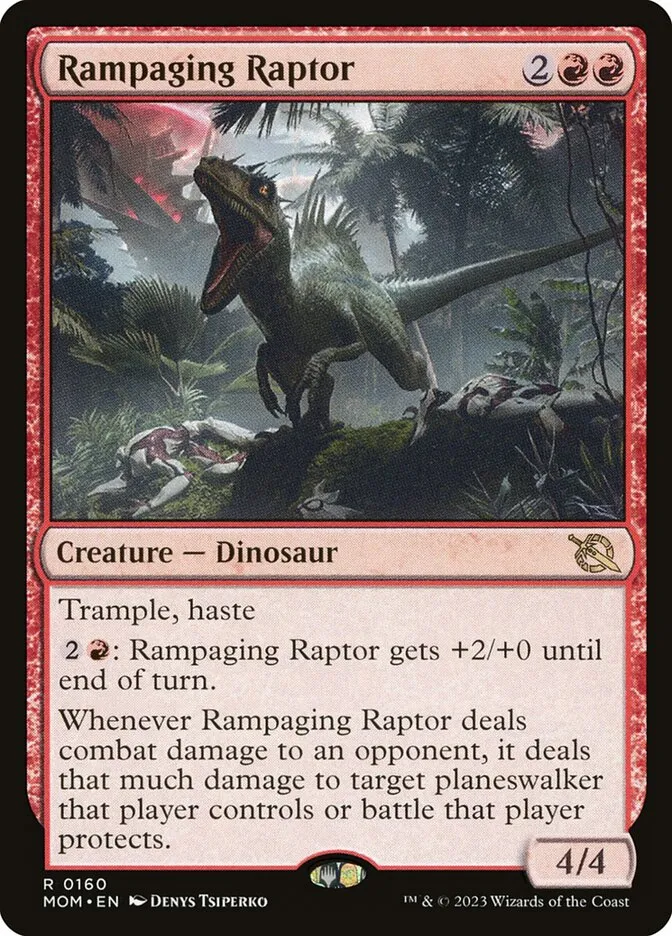 2023 March of the Machine Rampaging Raptor #160 rare card image