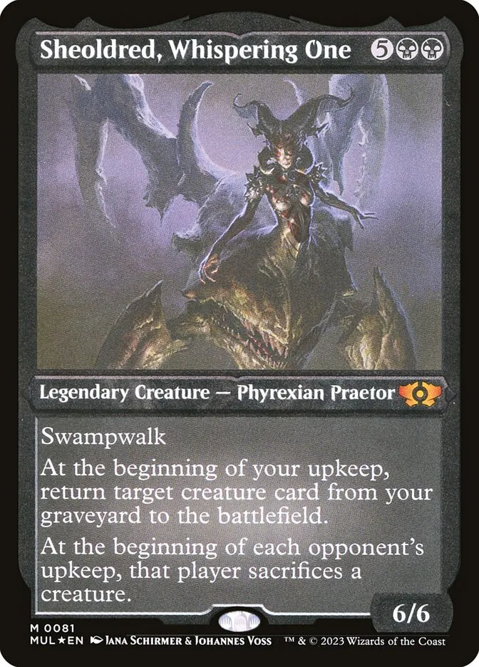 2023 Multiverse Legends Sheoldred, Whispering One #81 mythic card image