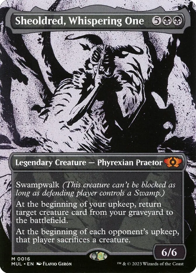 2023 Multiverse Legends Sheoldred, Whispering One [Foil] mythic #16 mythic card image