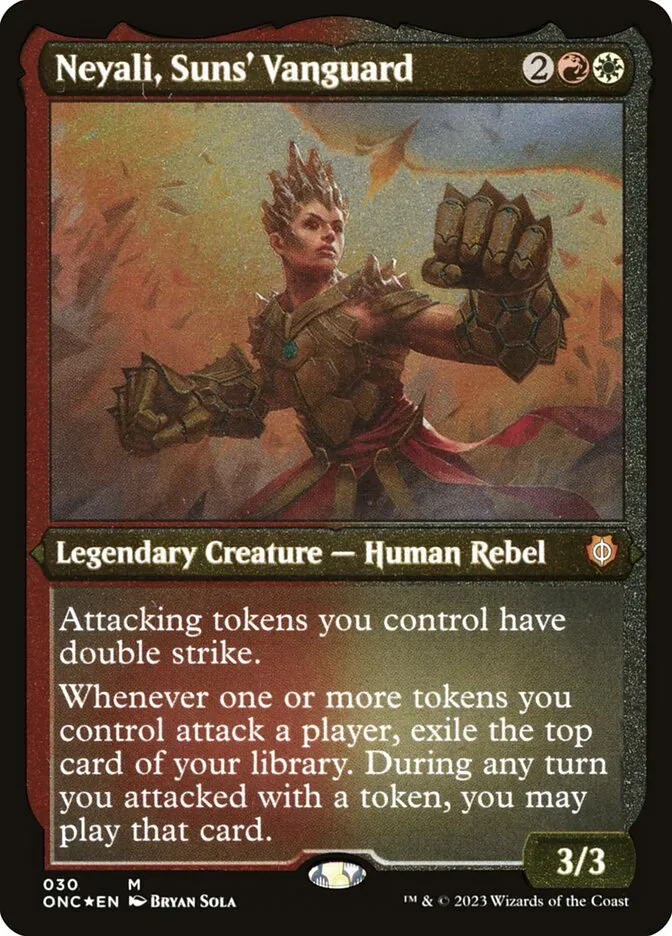 2023 Phyrexia: All Will Be One Commander Neyali, Suns' Vanguard [Extended Art] mythic #30 mythic card image