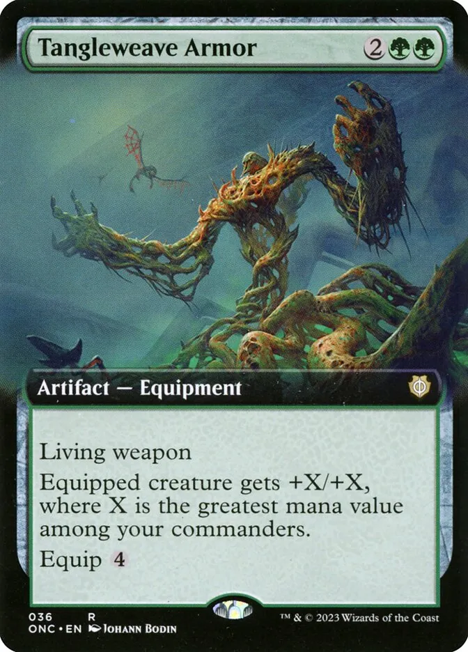 2023 Phyrexia: All Will Be One Commander Tangleweave Armor [Extended Art] rare #36 rare card image