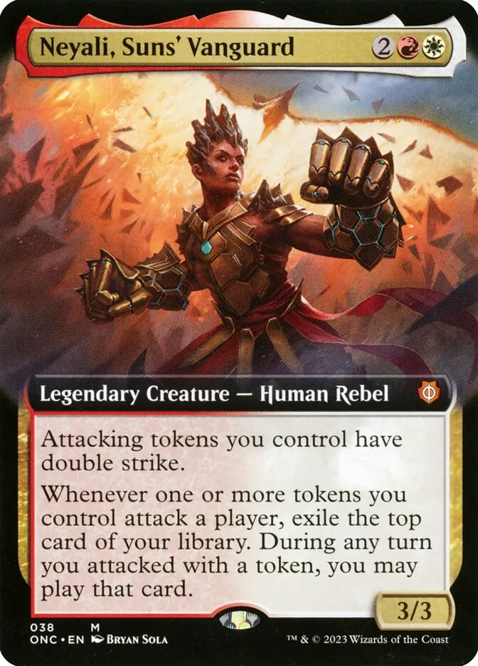2023 Phyrexia: All Will Be One Commander Neyali, Suns' Vanguard [Extended Art] mythic #38 mythic card image