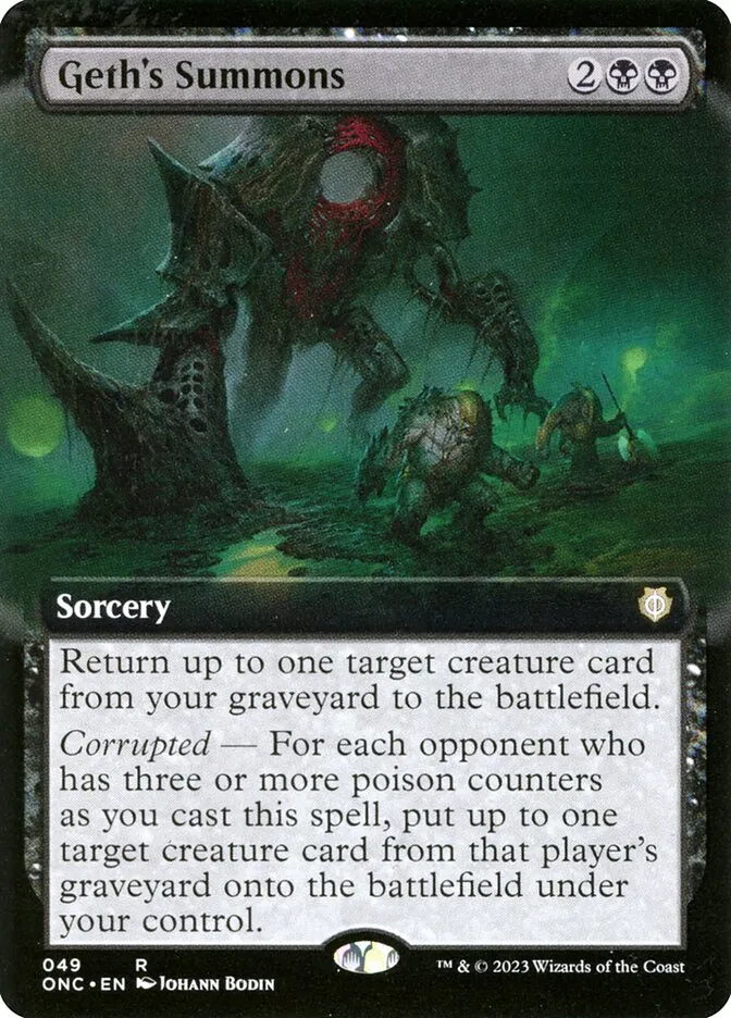 2023 Phyrexia: All Will Be One Commander Geth's Summons [Extended Art] rare #49 rare card image