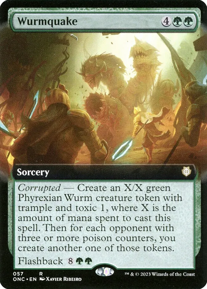2023 Phyrexia: All Will Be One Commander Wurmquake [Extended Art] rare #57 rare card image