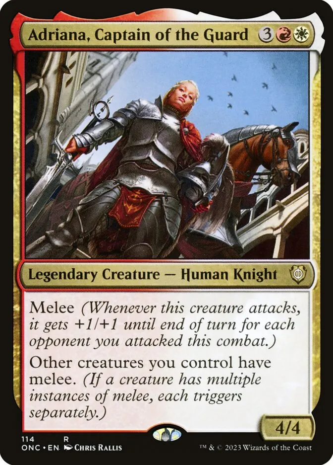 2023 Phyrexia: All Will Be One Commander Adriana, Captain of the Guard #114 rare card image