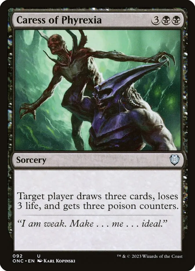 2023 Phyrexia: All Will Be One Commander Caress of Phyrexia #92 uncommon card image