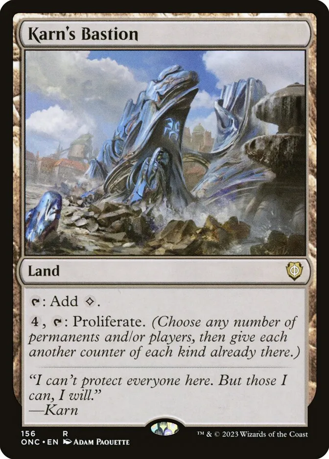 2023 Phyrexia: All Will Be One Commander Karn's Bastion #156 rare card image