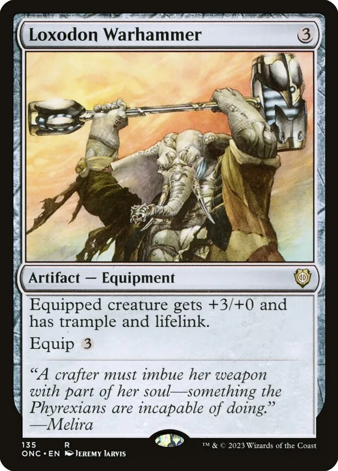 2023 Phyrexia: All Will Be One Commander Loxodon Warhammer #135 rare card image