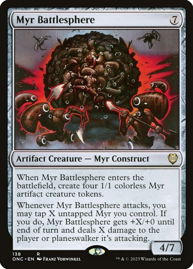 2023 Phyrexia: All Will Be One Commander Myr Battlesphere #138 rare card image