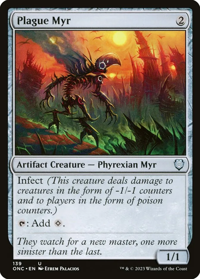 2023 Phyrexia: All Will Be One Commander Plague Myr #139 uncommon card image