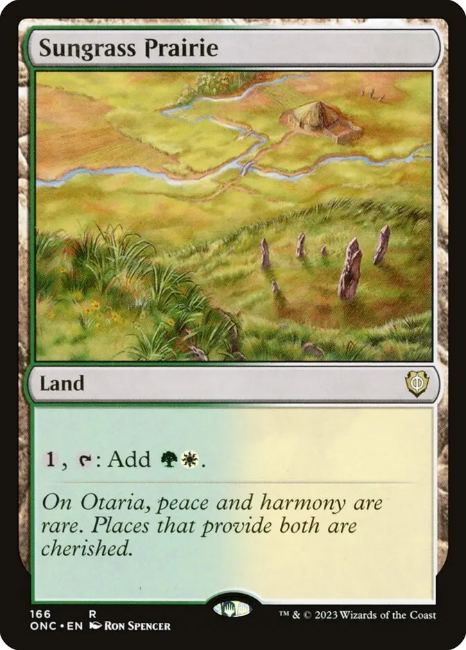 2023 Phyrexia: All Will Be One Commander Sungrass Prairie #166 rare card image