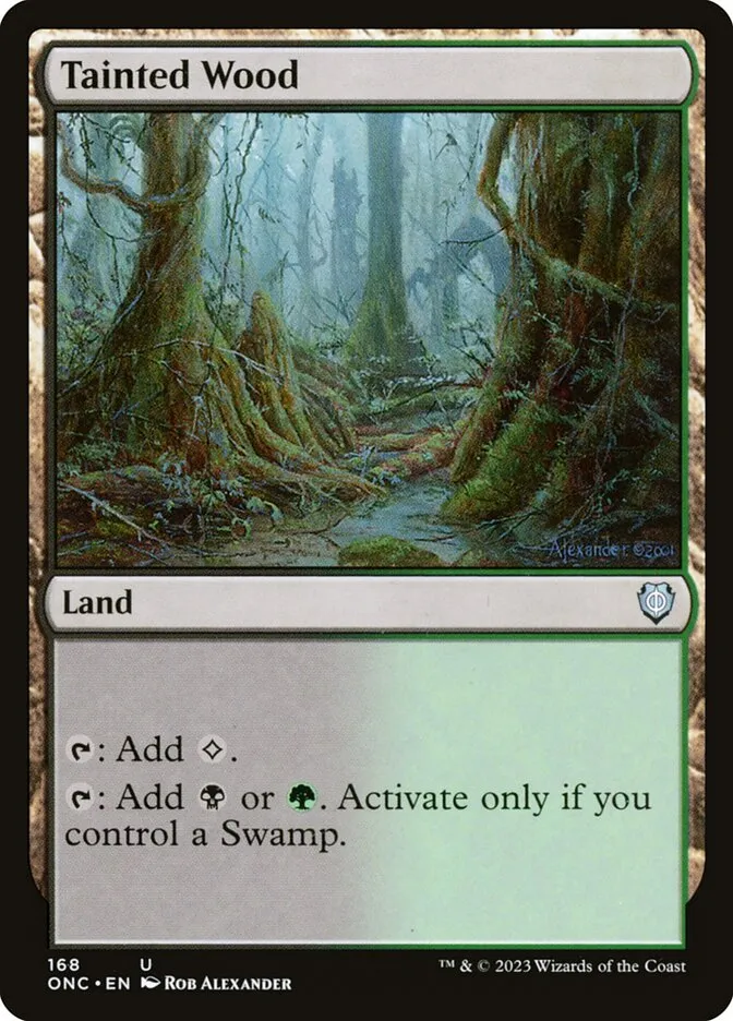 2023 Phyrexia: All Will Be One Commander Tainted Wood #168 uncommon card image