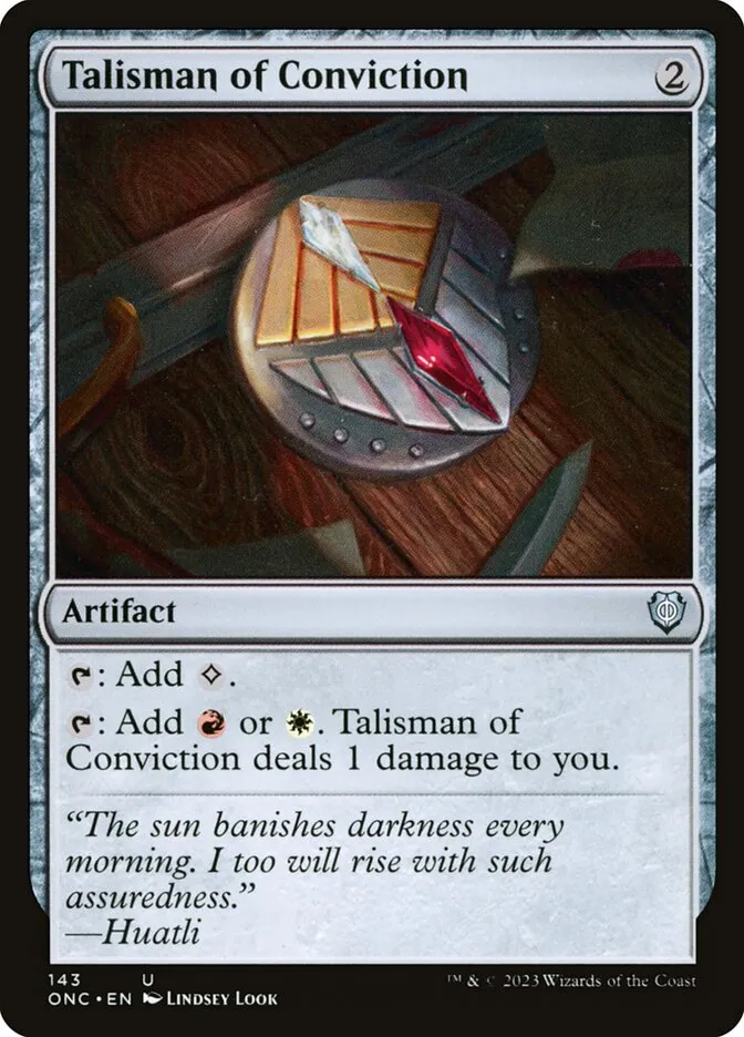 2023 Phyrexia: All Will Be One Commander Talisman of Conviction #143 uncommon card image