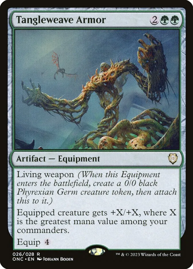 2023 Phyrexia: All Will Be One Commander Tangleweave Armor rare #26 rare card image