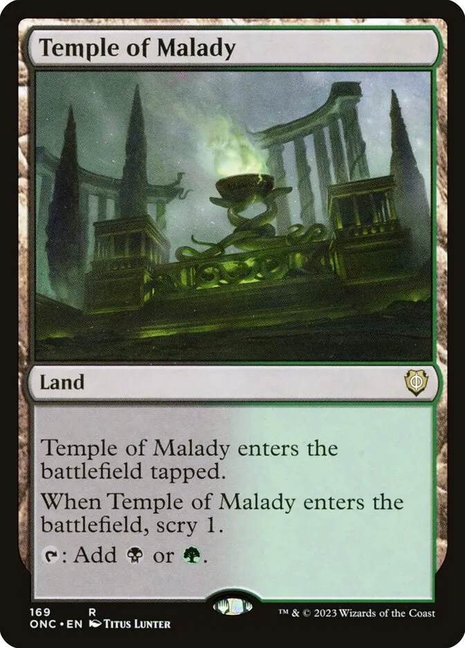 2023 Phyrexia: All Will Be One Commander Temple of Malady #169 rare card image