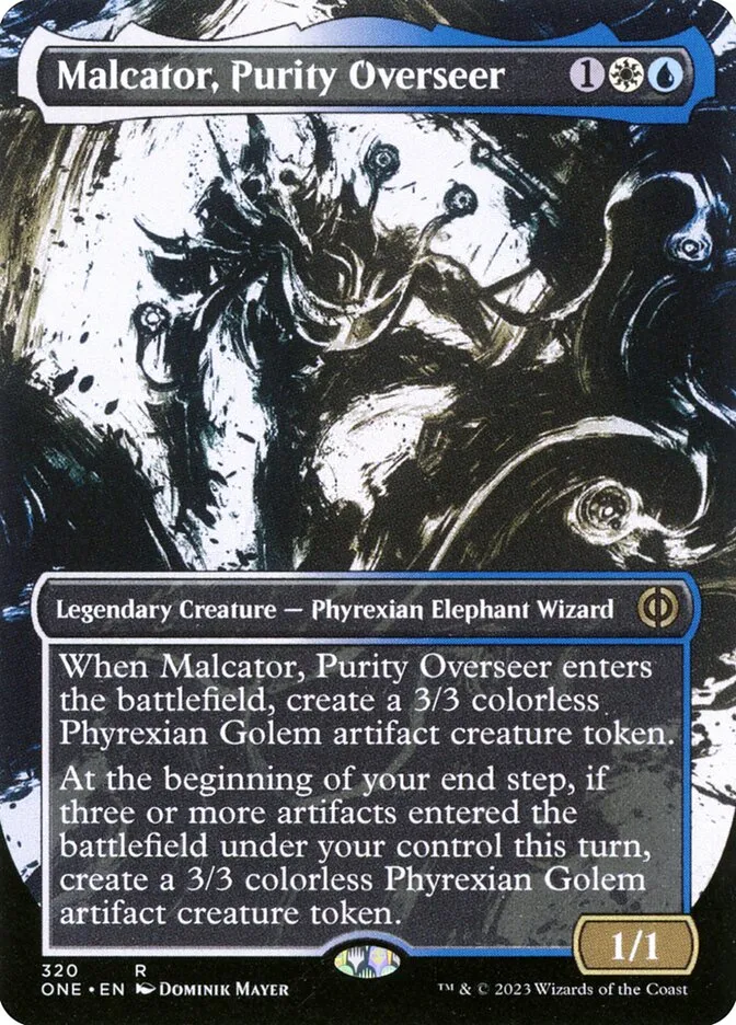 2023 Phyrexia: All Will Be One Malcator, Purity Overseer #320 rare card image