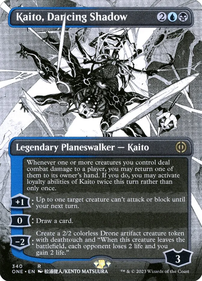2023 Phyrexia: All Will Be One Kaito, Dancing Shadow [Borderless] rare #340 rare card image