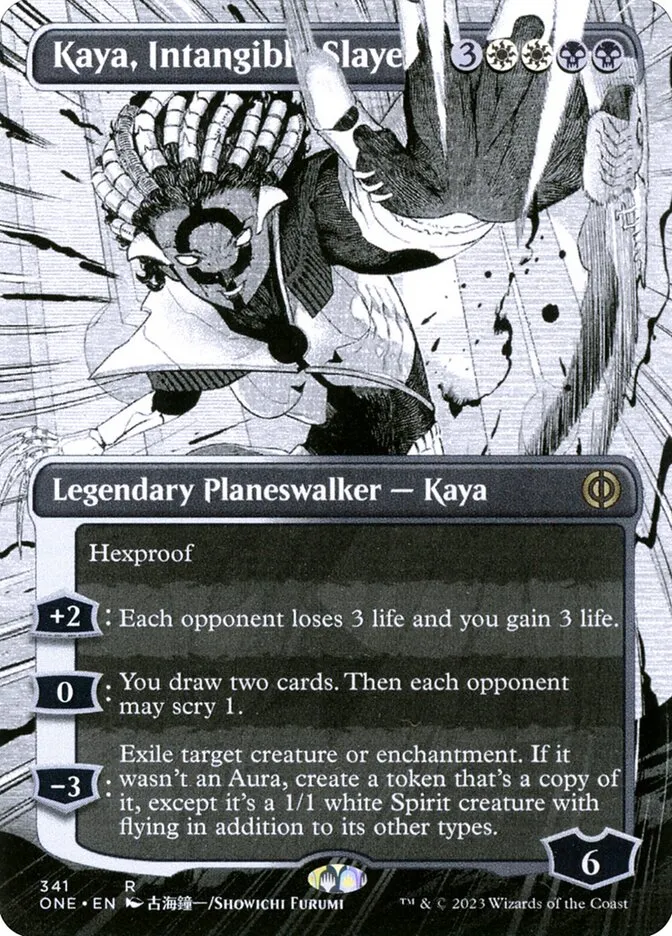 2023 Phyrexia: All Will Be One Kaya, Intangible Slayer [Borderless Foil] rare #341 rare card image