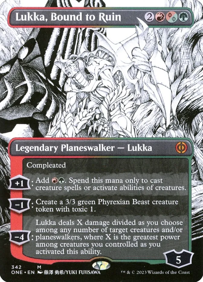 2023 Phyrexia: All Will Be One Lukka, Bound to Ruin [Borderless] mythic #342 mythic card image