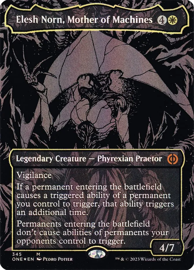 2023 Phyrexia: All Will Be One Elesh Norn, Mother of Machines [Oilslick] mythic #345 mythic card image