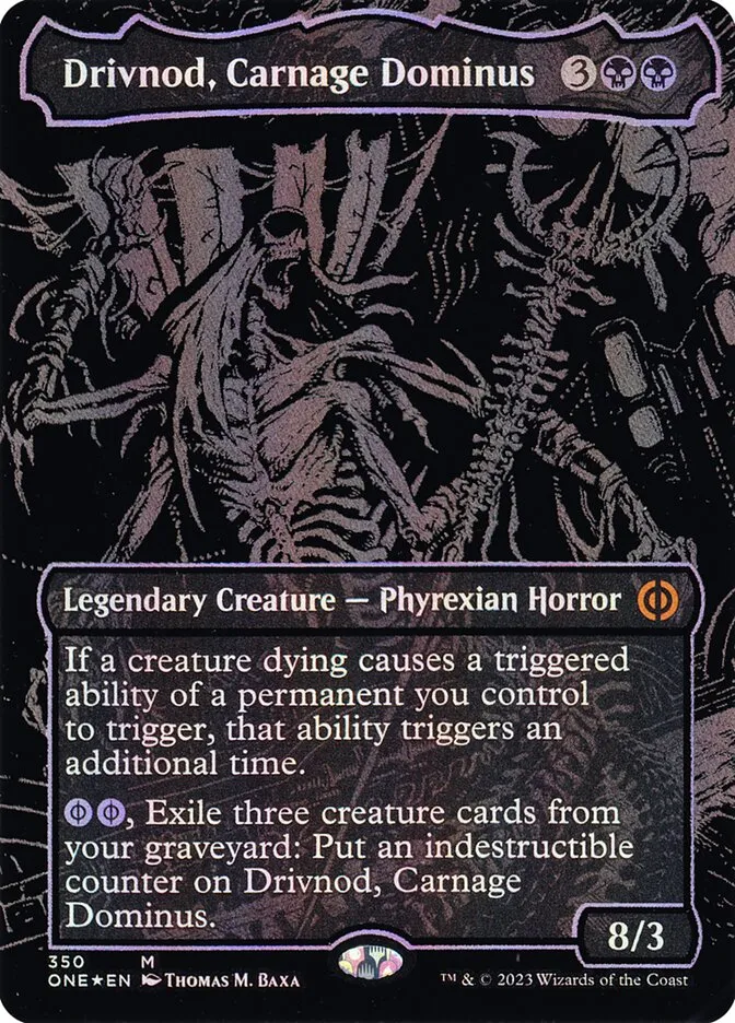 2023 Phyrexia: All Will Be One Drivnod, Carnage Dominus [Oilslick] mythic #350 mythic card image