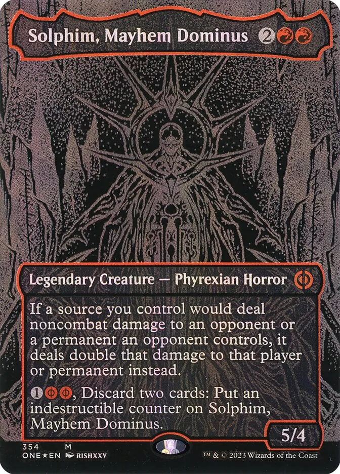 2023 Phyrexia: All Will Be One Solphim, Mayhem Dominus [Oilslick] mythic #354 mythic card image