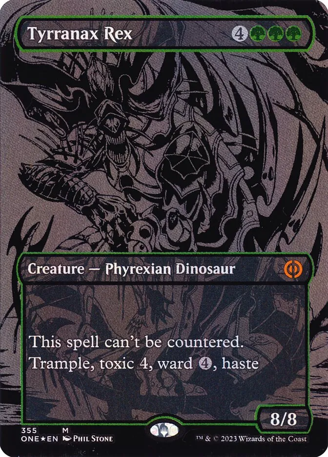 2023 Phyrexia: All Will Be One Tyrranax Rex [Oilslick] mythic #355 mythic card image