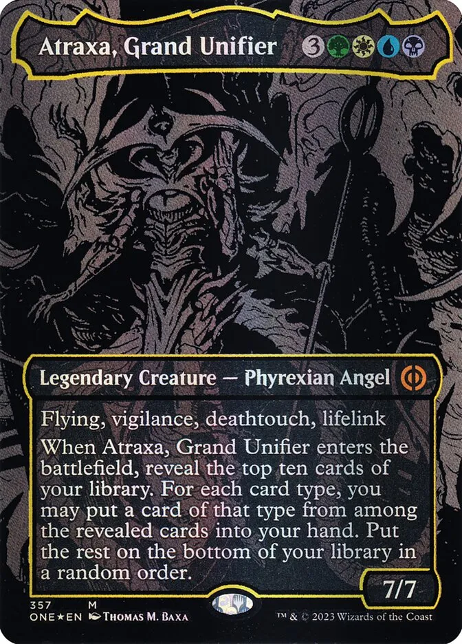 2023 Phyrexia: All Will Be One Atraxa, Grand Unifier [Oilslick] mythic #357 mythic card image