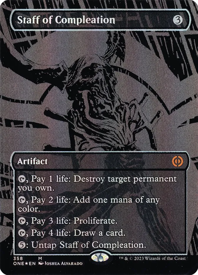 2023 Phyrexia: All Will Be One Staff of Compleation [Oilslick] mythic #358 mythic card image