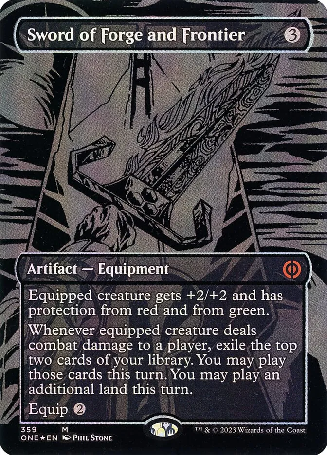 2023 Phyrexia: All Will Be One Sword of Forge and Frontier [Oilslick] mythic #359 mythic card image