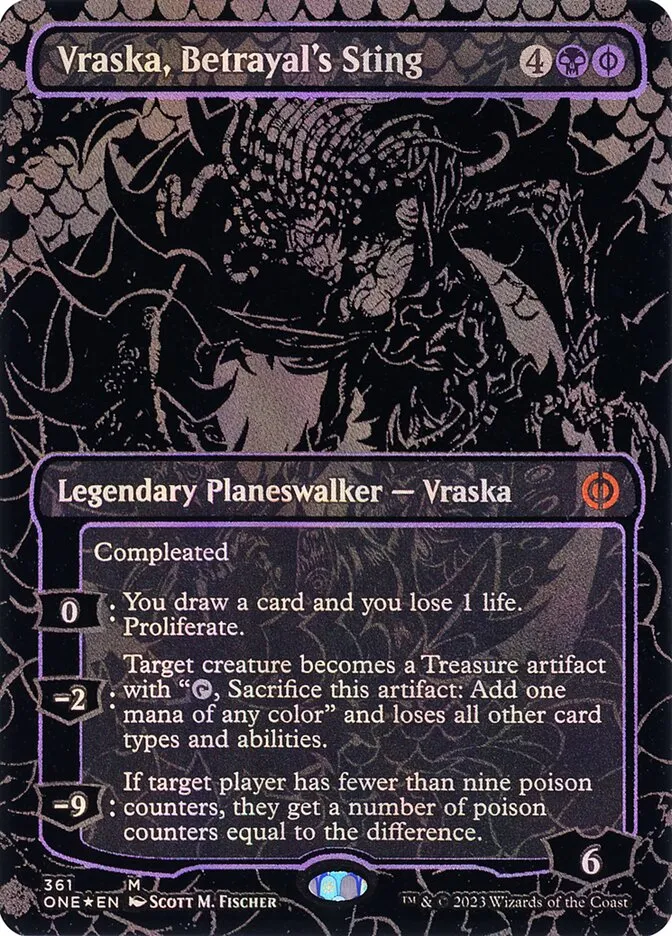 2023 Phyrexia: All Will Be One Vraska, Betrayal's Sting [Oilslick] mythic #361 mythic card image