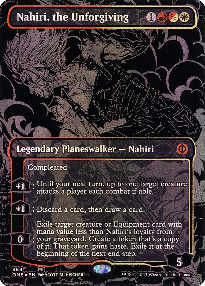 2023 Phyrexia: All Will Be One Nahiri, the Unforgiving [Oilslick] mythic #364 mythic card image
