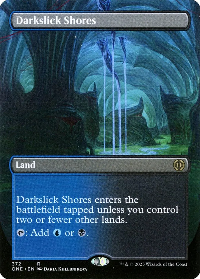 2023 Phyrexia: All Will Be One Darkslick Shores [Borderless Foil] rare #372 rare card image