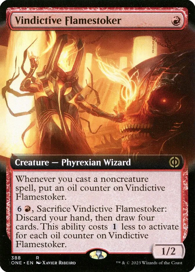 2023 Phyrexia: All Will Be One Vindictive Flamestoker [Extended] rare #388 rare card image