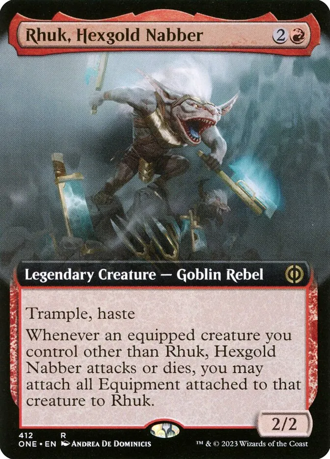 2023 Phyrexia: All Will Be One Rhuk, Hexgold Nabber [Extended] rare #412 rare card image
