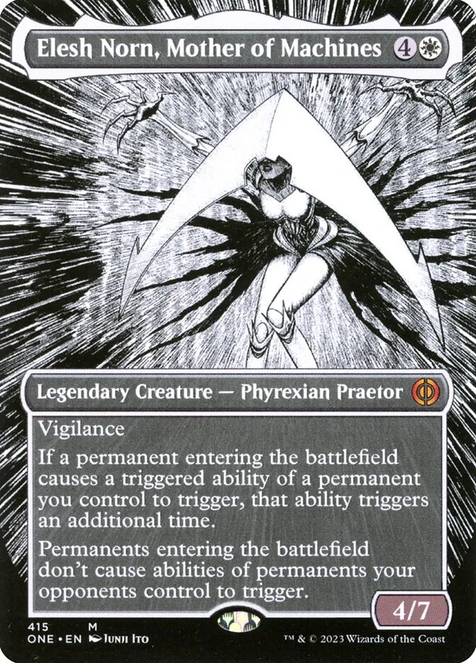 2023 Phyrexia: All Will Be One Elesh Norn, Mother of Machines [Borderless] mythic #415 mythic card image