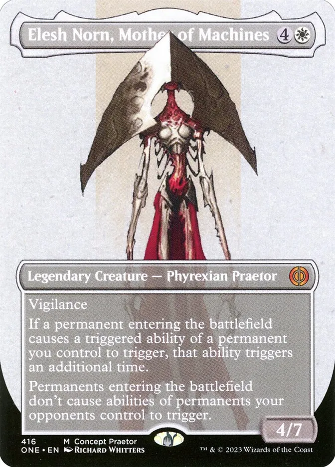2023 Phyrexia: All Will Be One Elesh Norn, Mother of Machines [Borderless] mythic #416 mythic card image